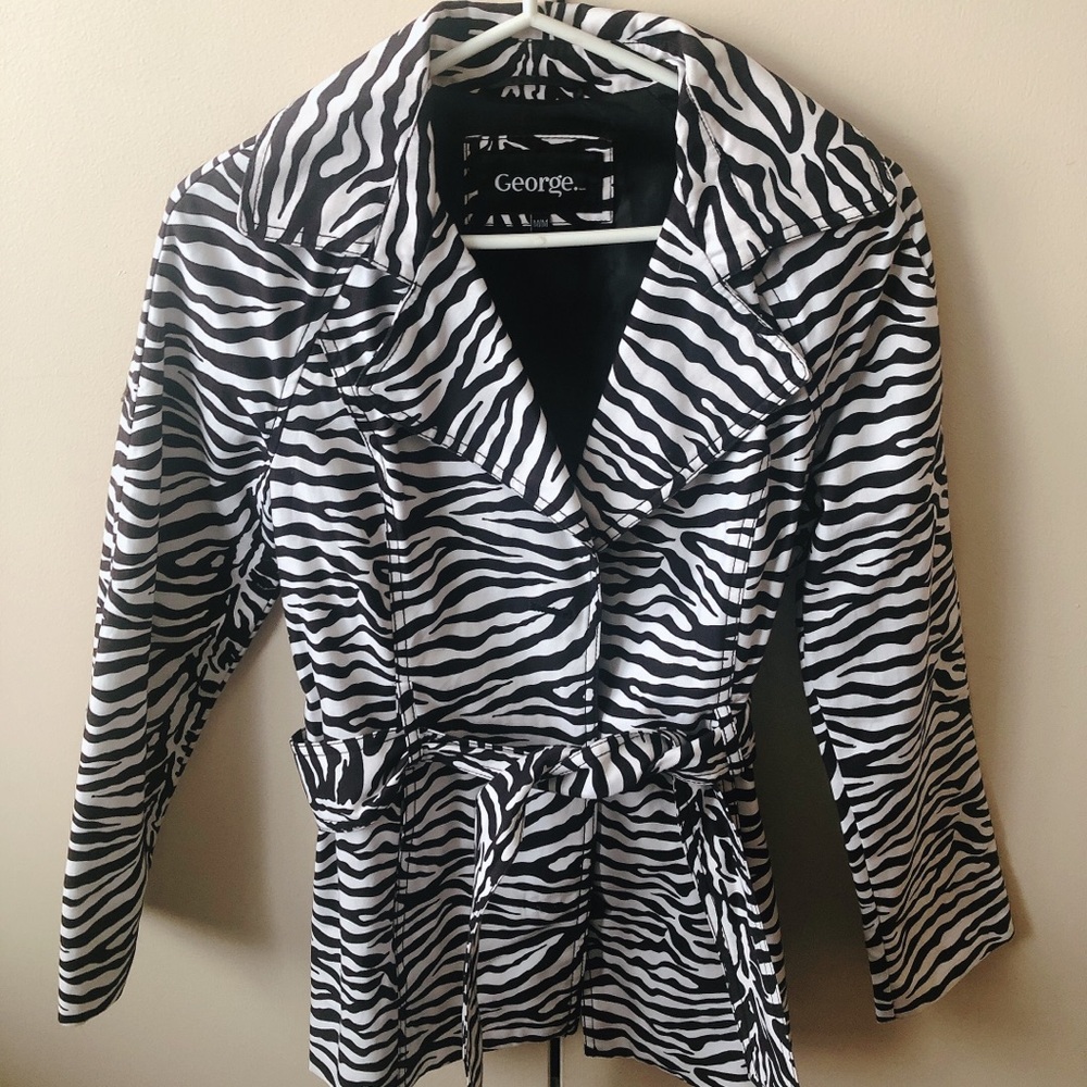 🦓ZEBRA Pattern Belted Trench Coat Jacket 🖤🤍 - Picture 3 of 8
